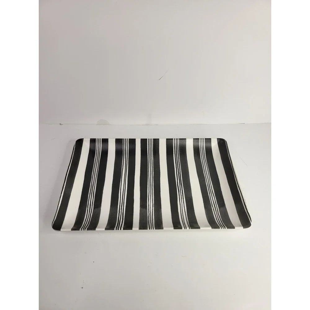 Hearth & Hand Magnolia Melamine Serving Tray Black White Striped Platter 11x7